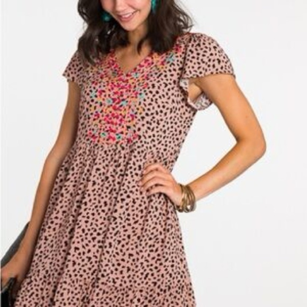 Savanna Jane Pink and Black Leopard Print Patterned  Dress Small Boho NWT - Picture 9 of 9
